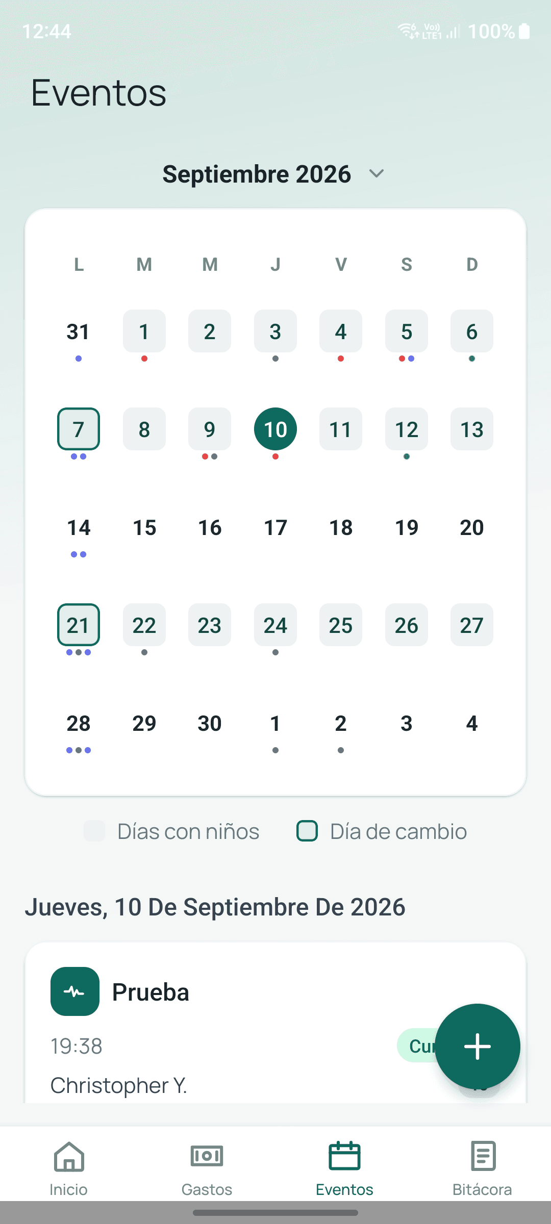 Captura de la pantalla Calendario y régimen de Presente